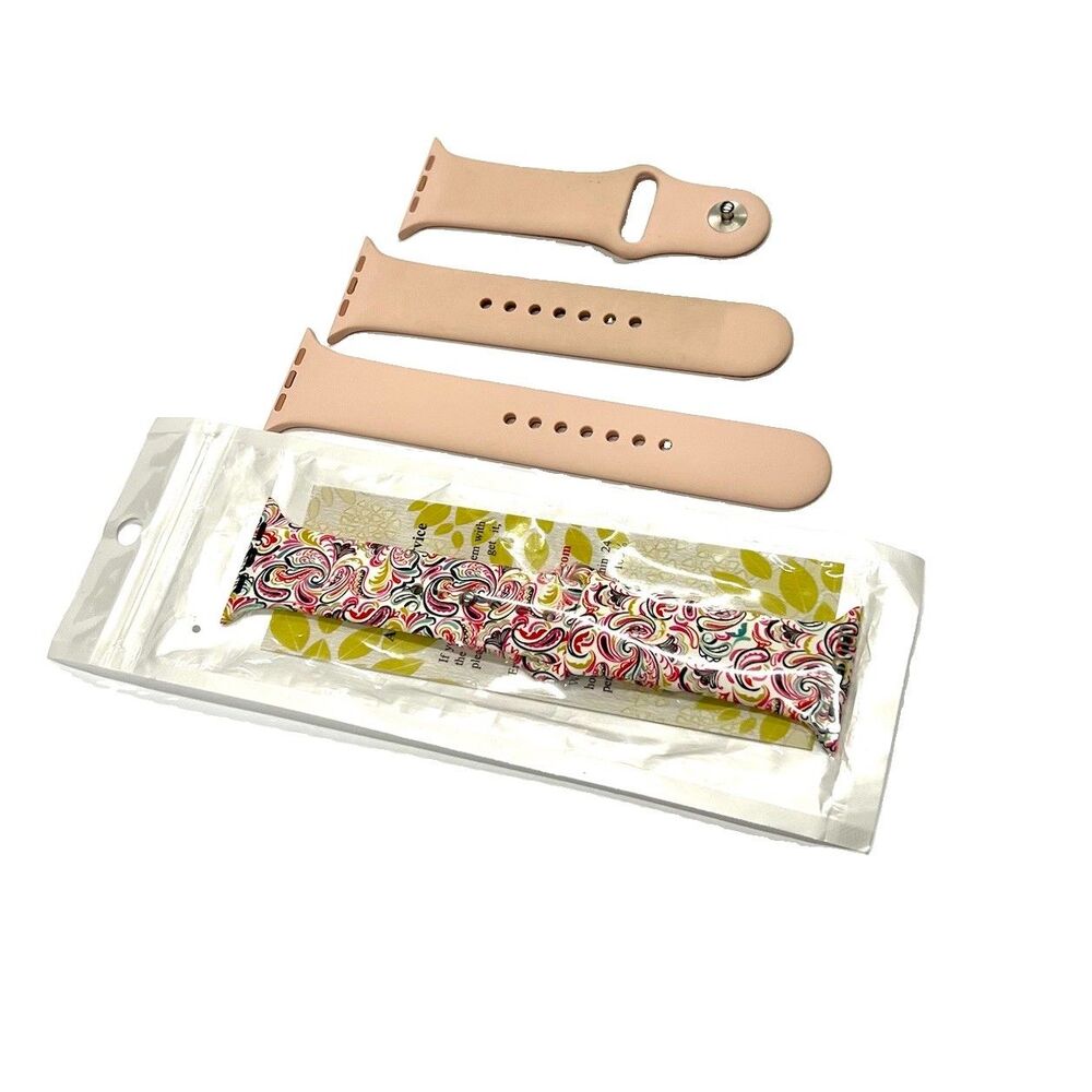 Lot of 2 Silicone Smartwatch bands Paisley NEW & Used Blush Pink Extra Long Opti